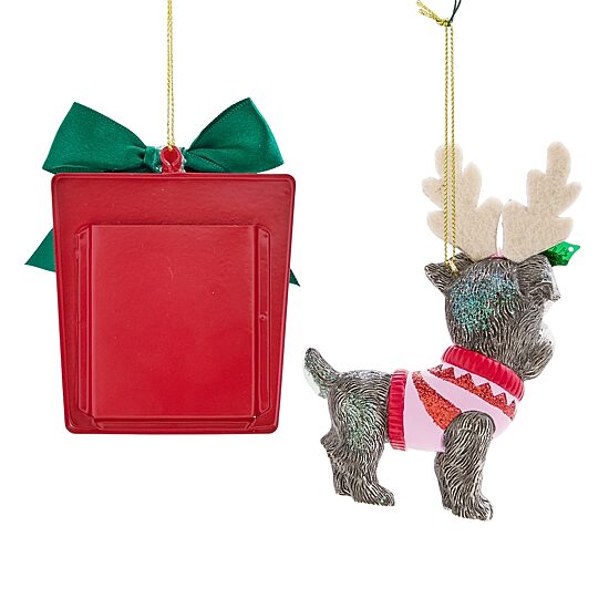 North Pole Trading Co. Schnauzer Red Frame 2-pc. Christmas Ornament