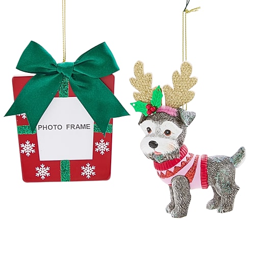 North Pole Trading Co . Schnauzer Red Frame 2-pc. Christmas Ornament