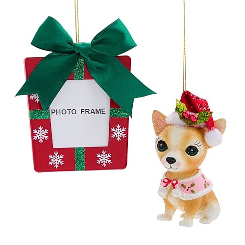 North Pole Trading Co . Chihuahua Red Frame 2-pc. Christmas Ornament