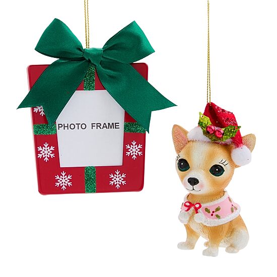 North Pole Trading Co. Chihuahua Red Frame 2-pc. Christmas Ornament
