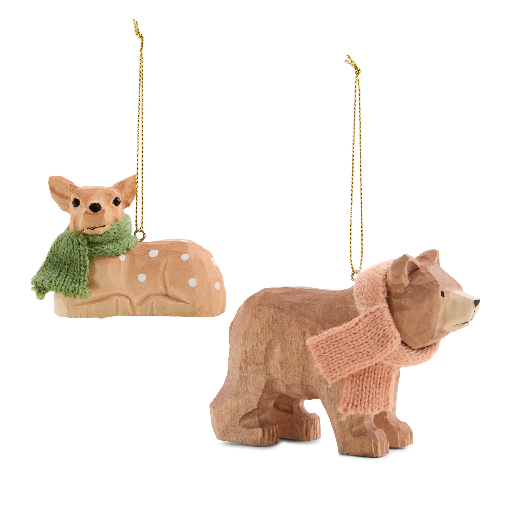 North Pole Trading Co. Wood Deer Bear 2-pc. Christmas Ornament