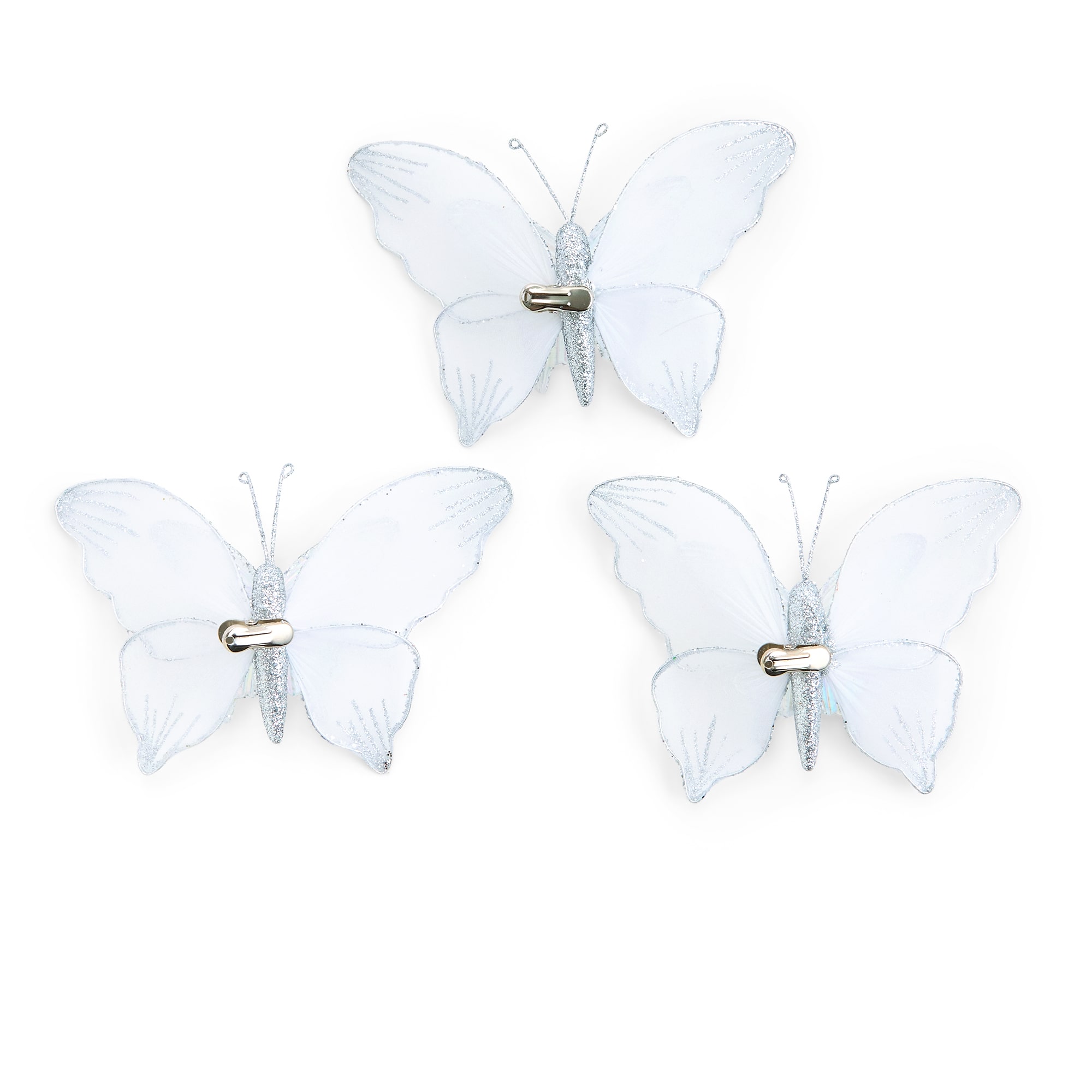 North Pole Trading Co. Silver Butterfly Xmas Clip 3-pc. Clips