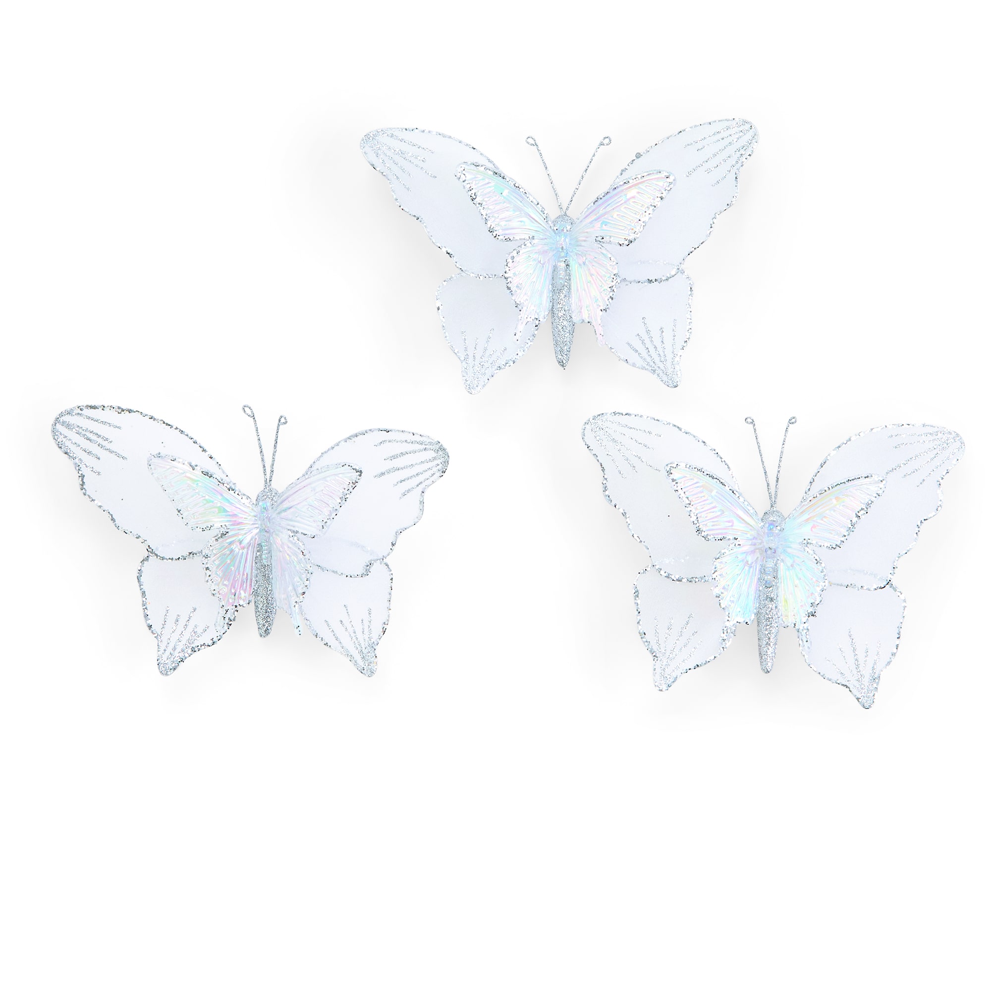 North Pole Trading Co. Silver Butterfly Xmas Clip 3-pc. Clips