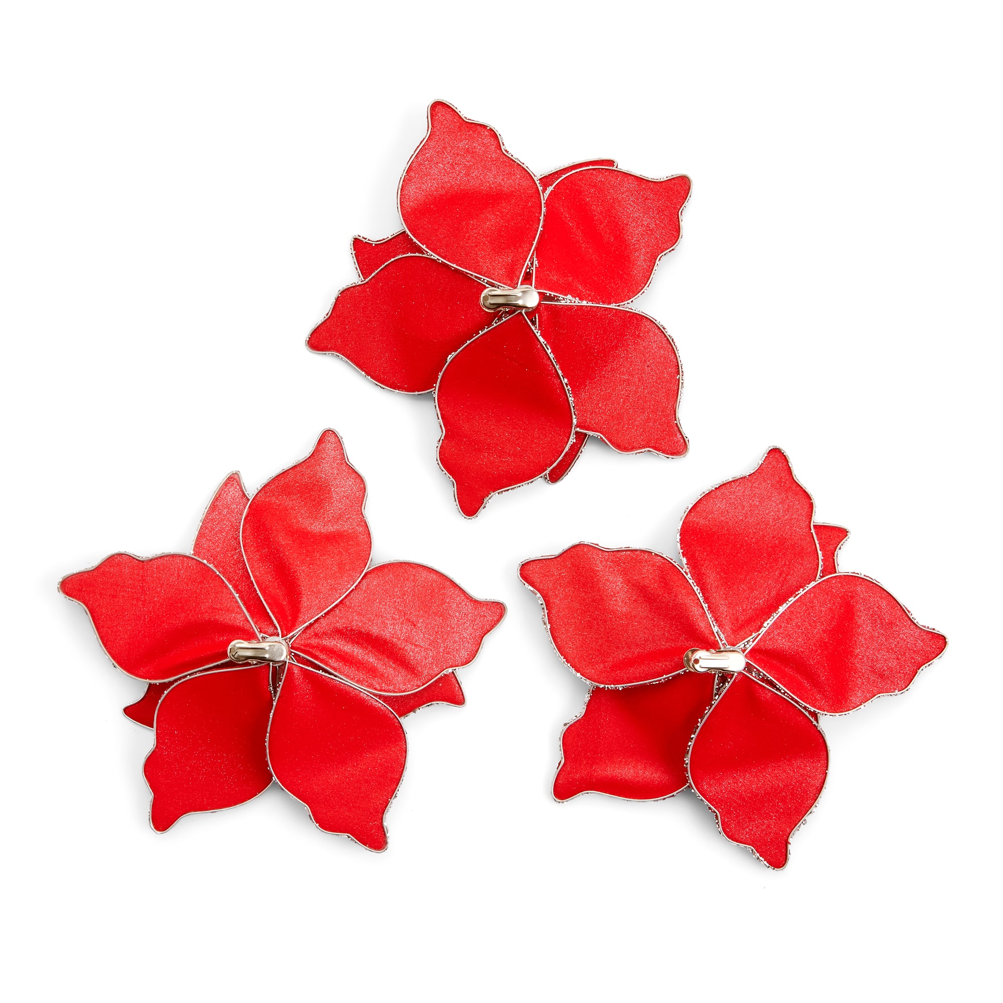 North Pole Trading Co. Red Flower Xmas 3-pc. Clips