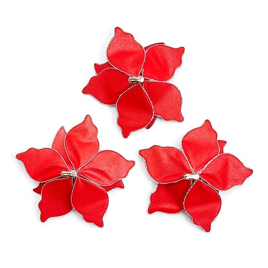 North Pole Trading Co. Red Flower Xmas 3-pc. Clips