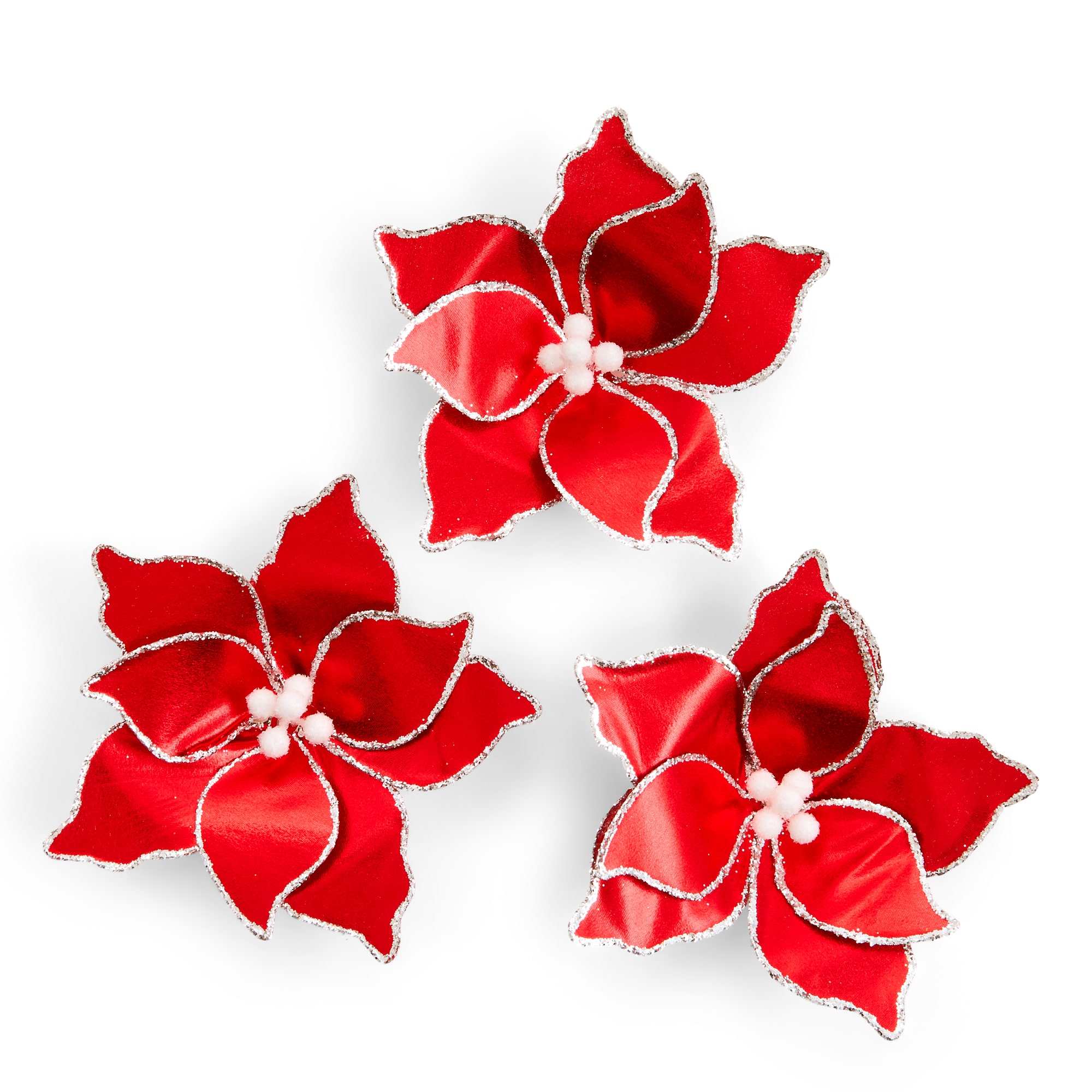 North Pole Trading Co. Red Flower Xmas 3-pc. Clips