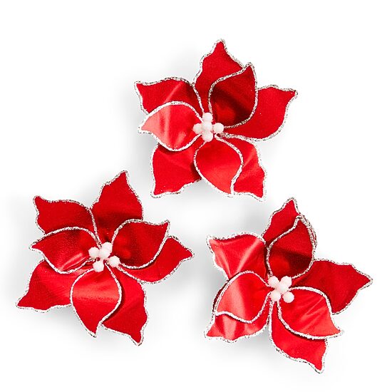 North Pole Trading Co. Red Flower Xmas 3-pc. Clips
