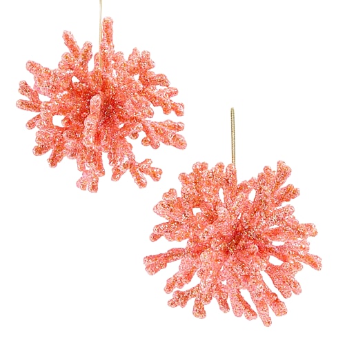 North Pole Trading Co . Pink Coral Ball Coastal 2-pc. Christmas Ornament