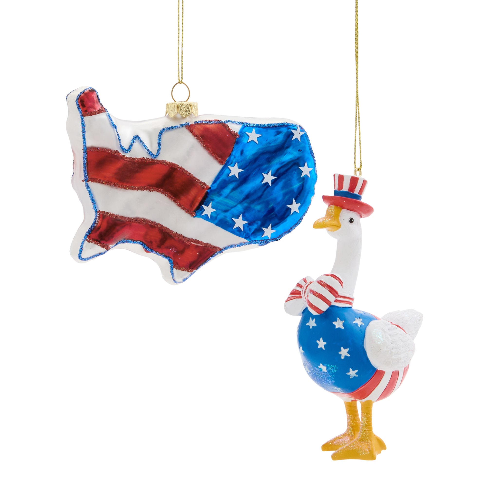 North Pole Trading Co. Americana Goose Us Map 2-pc. Christmas Ornament