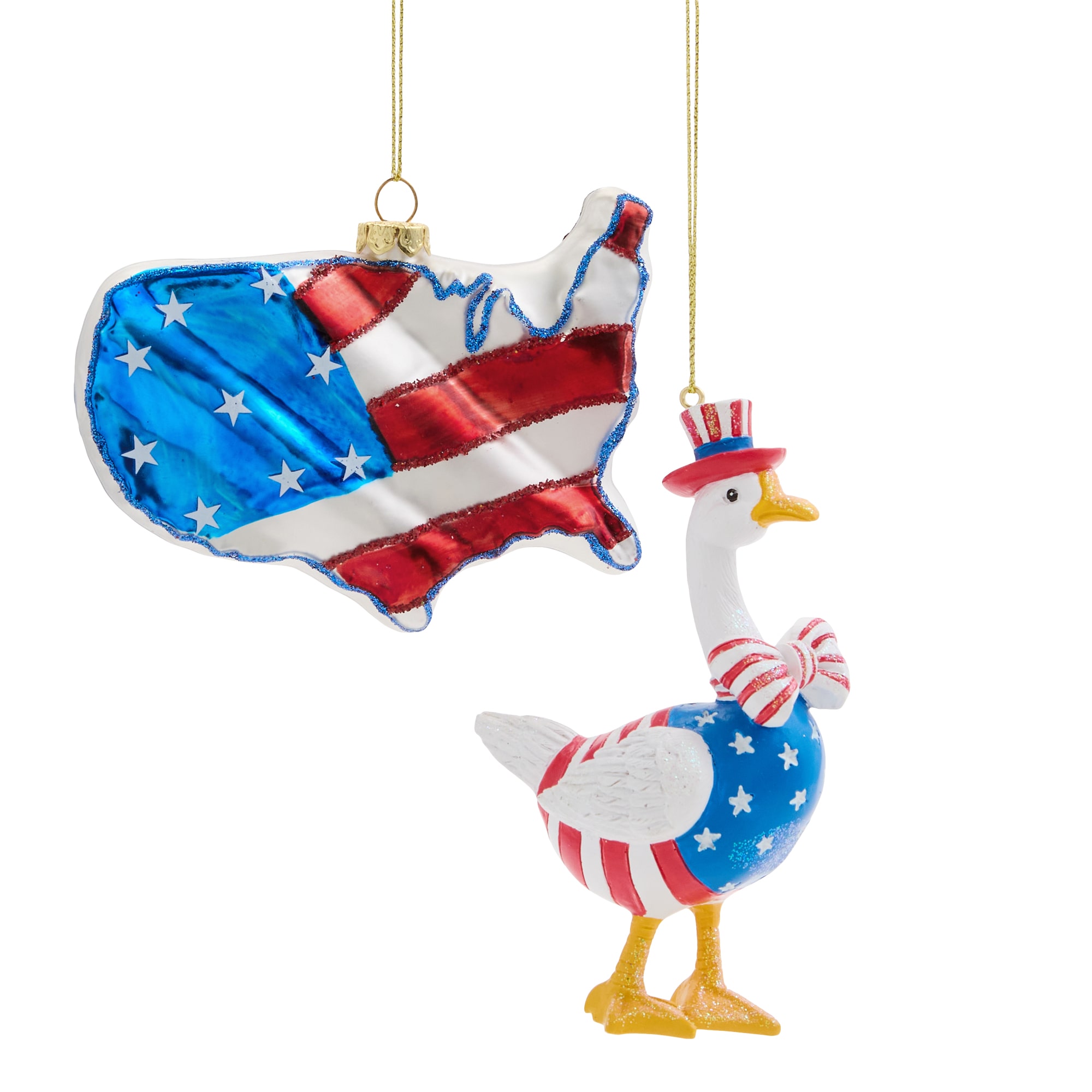 North Pole Trading Co. Americana Goose Us Map 2-pc. Christmas Ornament