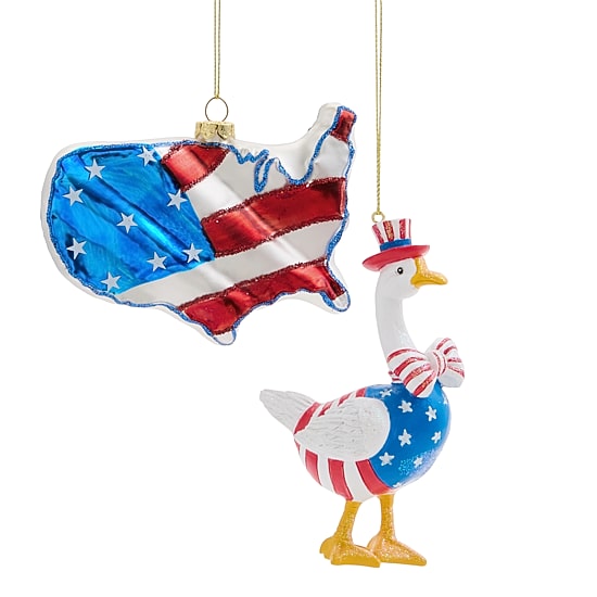 North Pole Trading Co. Americana Goose Us Map 2-pc. Christmas Ornament