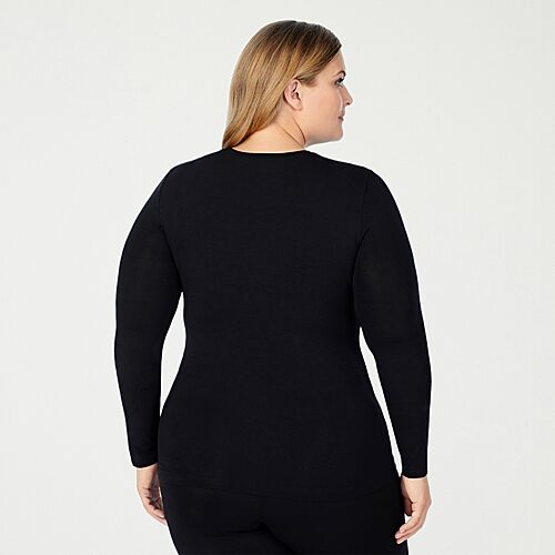 Cuddl Duds Womens Softwear With Stretch Round Neck Long Sleeve Thermal Shirt In Black