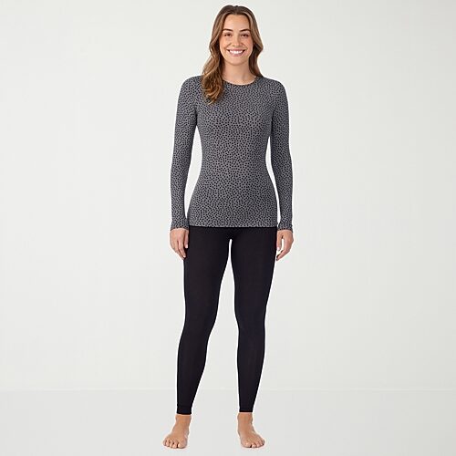 Cuddl Duds Womens Softwear With Stretch Round Neck Long Sleeve Thermal Shirt In Brown