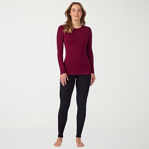 Cuddl Duds Womens Softwear With Stretch Round Neck Long Sleeve Thermal Shirt In Purple