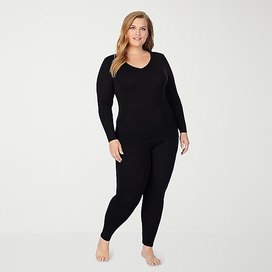 Cuddl Duds Womens Softwear With Stretch Round Neck Long Sleeve Thermal Shirt