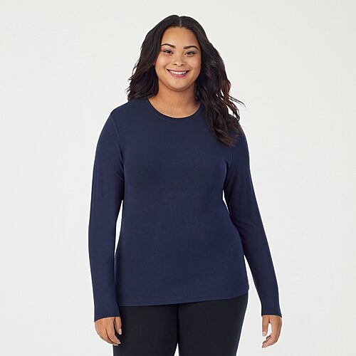 Cuddl Duds Womens Softwear With Stretch Round Neck Long Sleeve Thermal Shirt In Blue