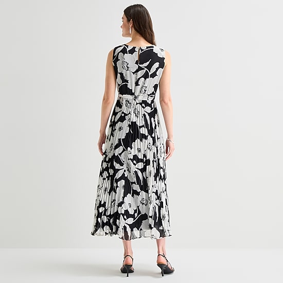 Sandra Darren Womens Round Neck Sleeveless Chiffon Maxi Dress