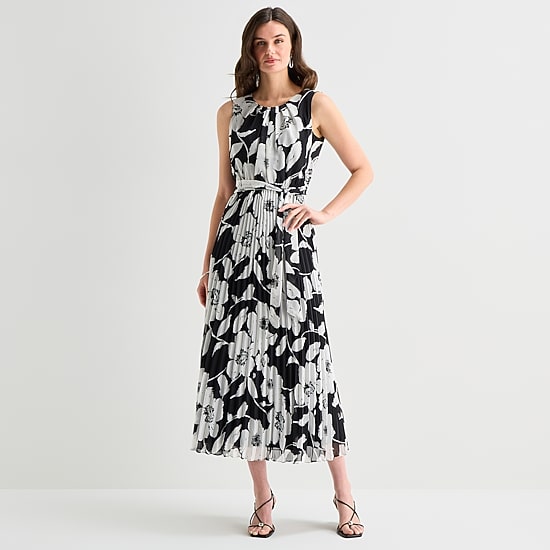 Sandra Darren Womens Round Neck Sleeveless Chiffon Maxi Dress