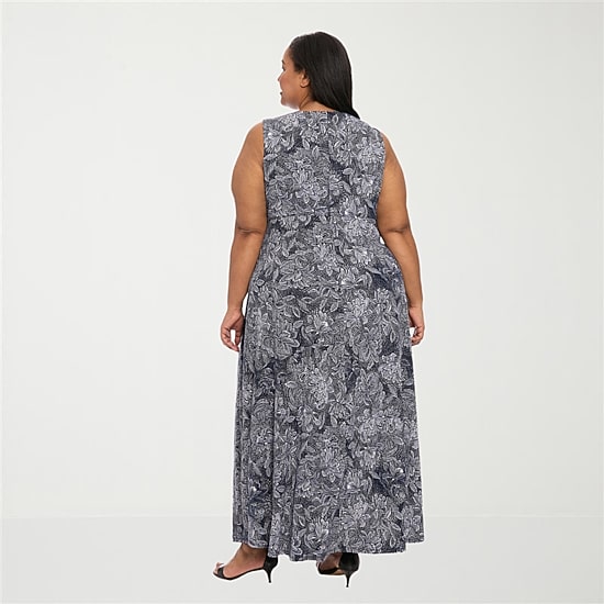 London Times Womens Plus Round Neck Sleeveless Maxi Dress