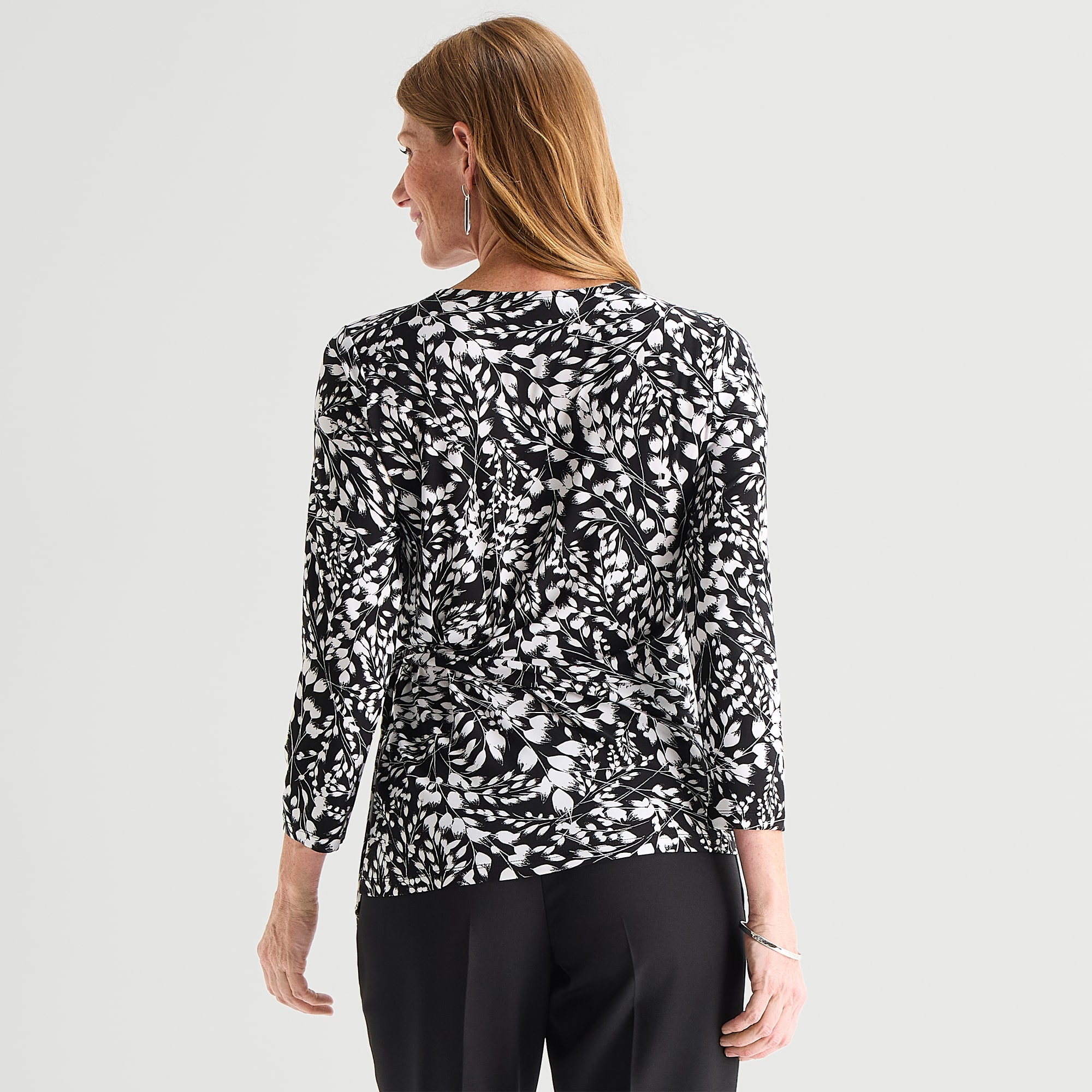 Black Label by Evan-Picone Womens Round Neck 3/4 Sleeve Blouse