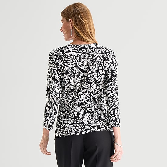 Black Label by Evan-Picone Womens Round Neck 3/4 Sleeve Blouse