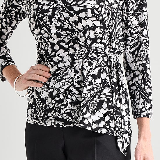 Black Label by Evan-Picone Womens Round Neck 3/4 Sleeve Blouse