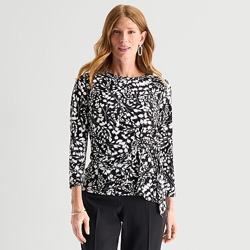 Black Label By Evan Picone Womens Round Neck 3/4 Sleeve Blouse In Purple