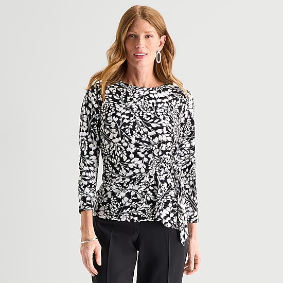 Black Label by Evan-Picone Womens Round Neck 3/4 Sleeve Blouse