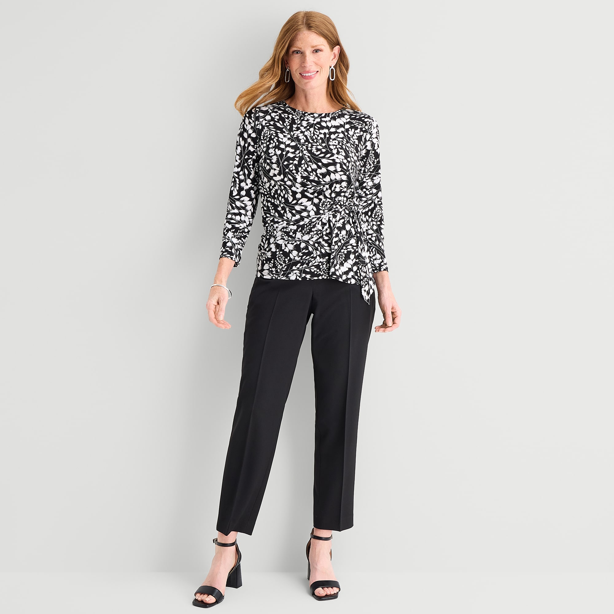 Black Label by Evan-Picone Womens Round Neck 3/4 Sleeve Blouse