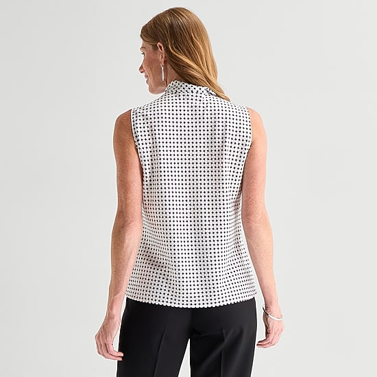 Black Label by Evan-Picone Womens Split Tie Neck Sleeveless Satin Blouse