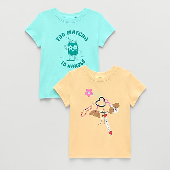 Okie Dokie Toddler & Little Girls Round Neck Short Sleeve Regular Fit 2-pc. Graphic T-Shirt
