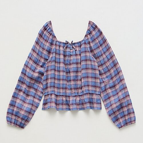 Thereabouts Little & Big Kid Girls Straight Neck Long Sleeve Blouse In Blue
