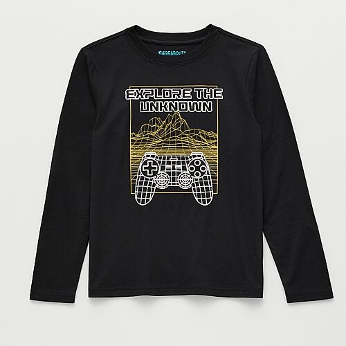 Thereabouts Little & Big Kid Boys Crew Neck Long Sleeve Regular Fit Graphic T-shirt In Black