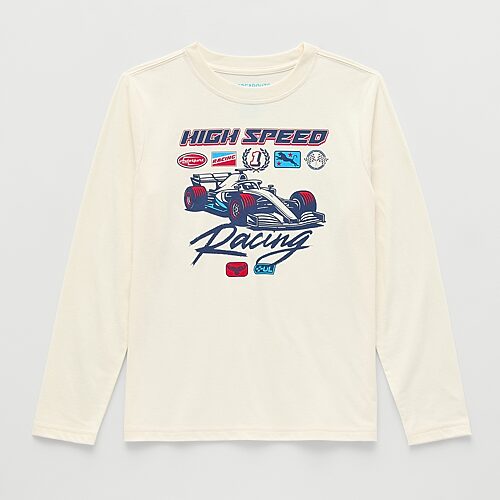 Thereabouts Little & Big Kid Boys Crew Neck Long Sleeve Regular Fit Graphic T-shirt In Beige