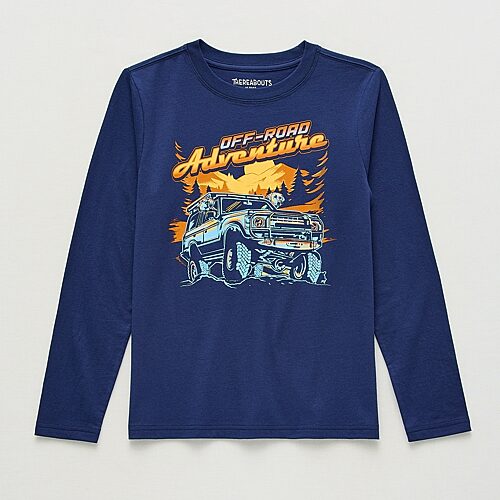 Thereabouts Little & Big Kid Boys Crew Neck Long Sleeve Regular Fit Graphic T-shirt In Blue