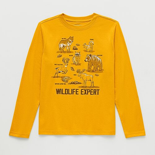 Thereabouts Little & Big Kid Boys Crew Neck Long Sleeve Regular Fit Graphic T-shirt In Yellow
