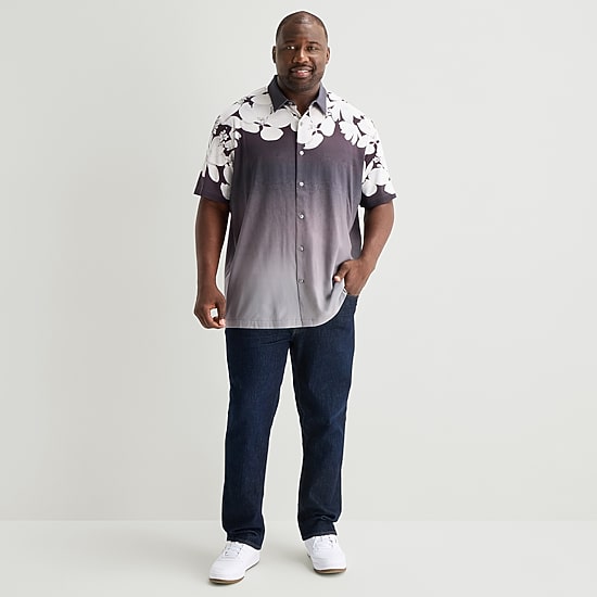 Shaquille O'Neal XLG™ Placement Print Mens Short Sleeve Regular Fit Big and Tall Button-Down Shirt