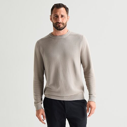 Stylus Mens Crew Neck Long Sleeve Pullover Sweater In Beige