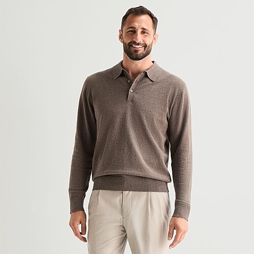 Stafford Mens Long Sleeve Polo Sweater In Brown