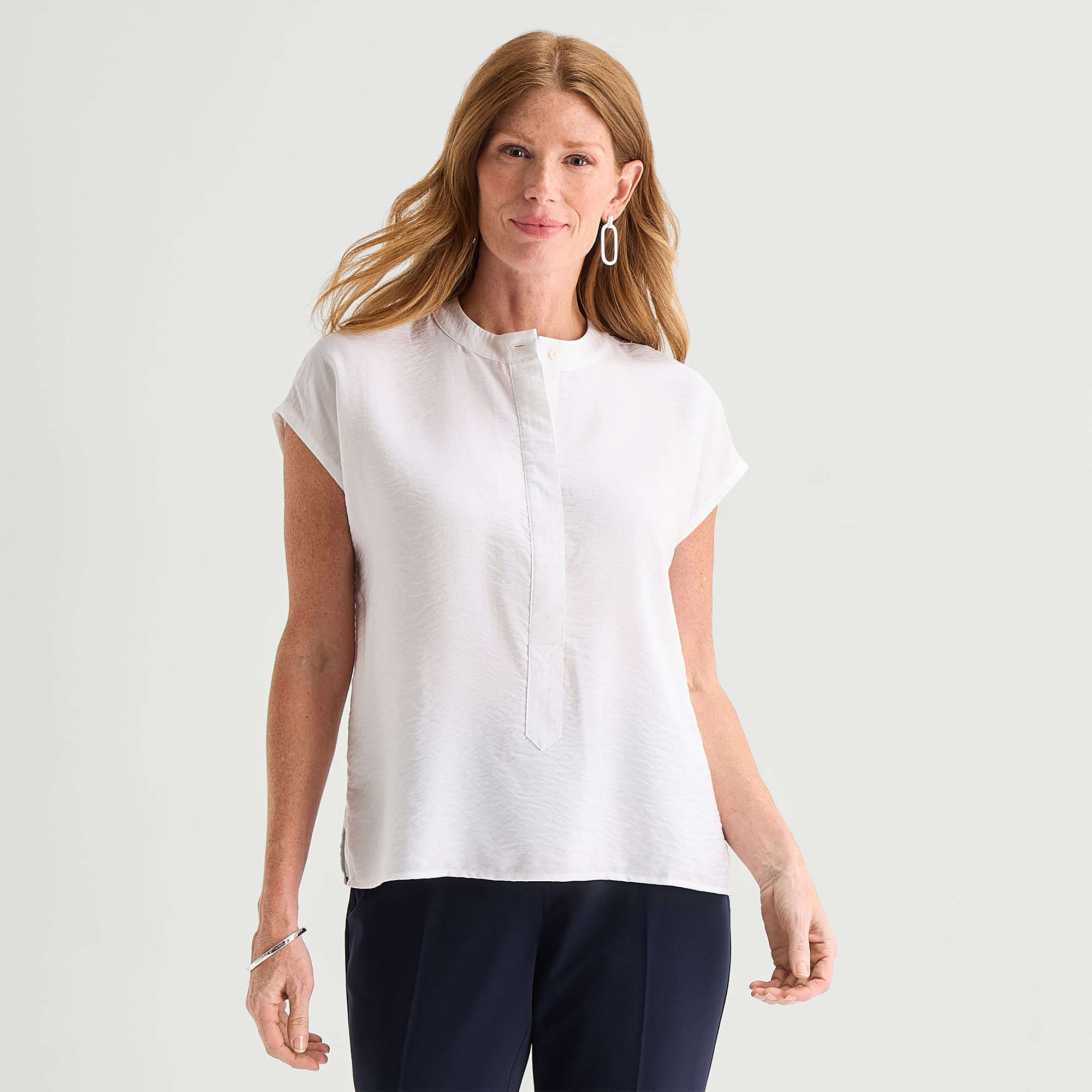 Liz Claiborne Womens Round Neck Short Sleeve Blouse