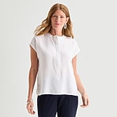 Liz Claiborne Womens Round Neck Short Sleeve Blouse
