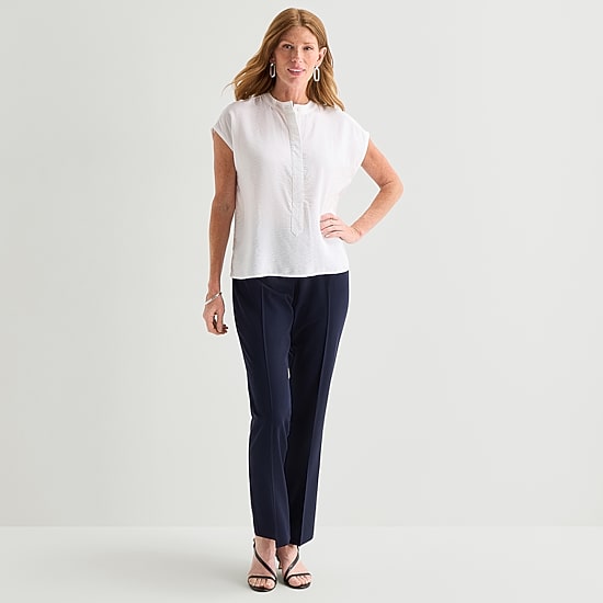 Liz Claiborne Womens Round Neck Short Sleeve Blouse