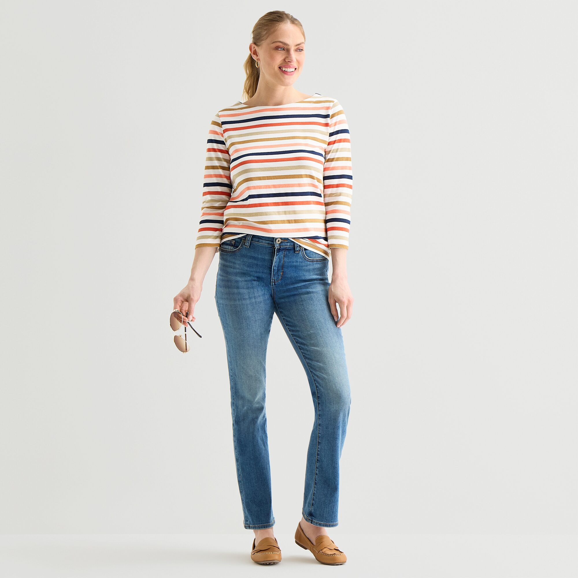 St. John's Bay Womens Boat Neck Elbow Sleeve T-Shirt