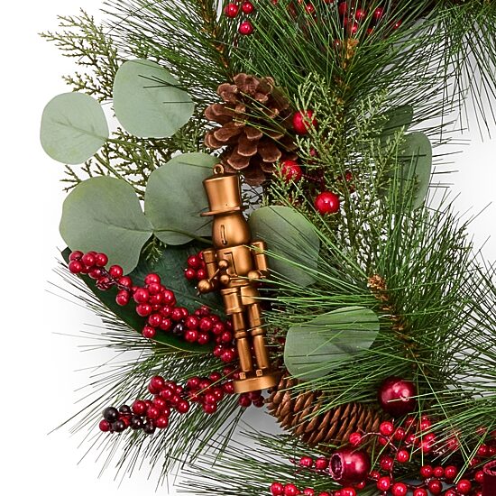 North Pole Trading Co. 22" Nutcracker Red Bow Wreath