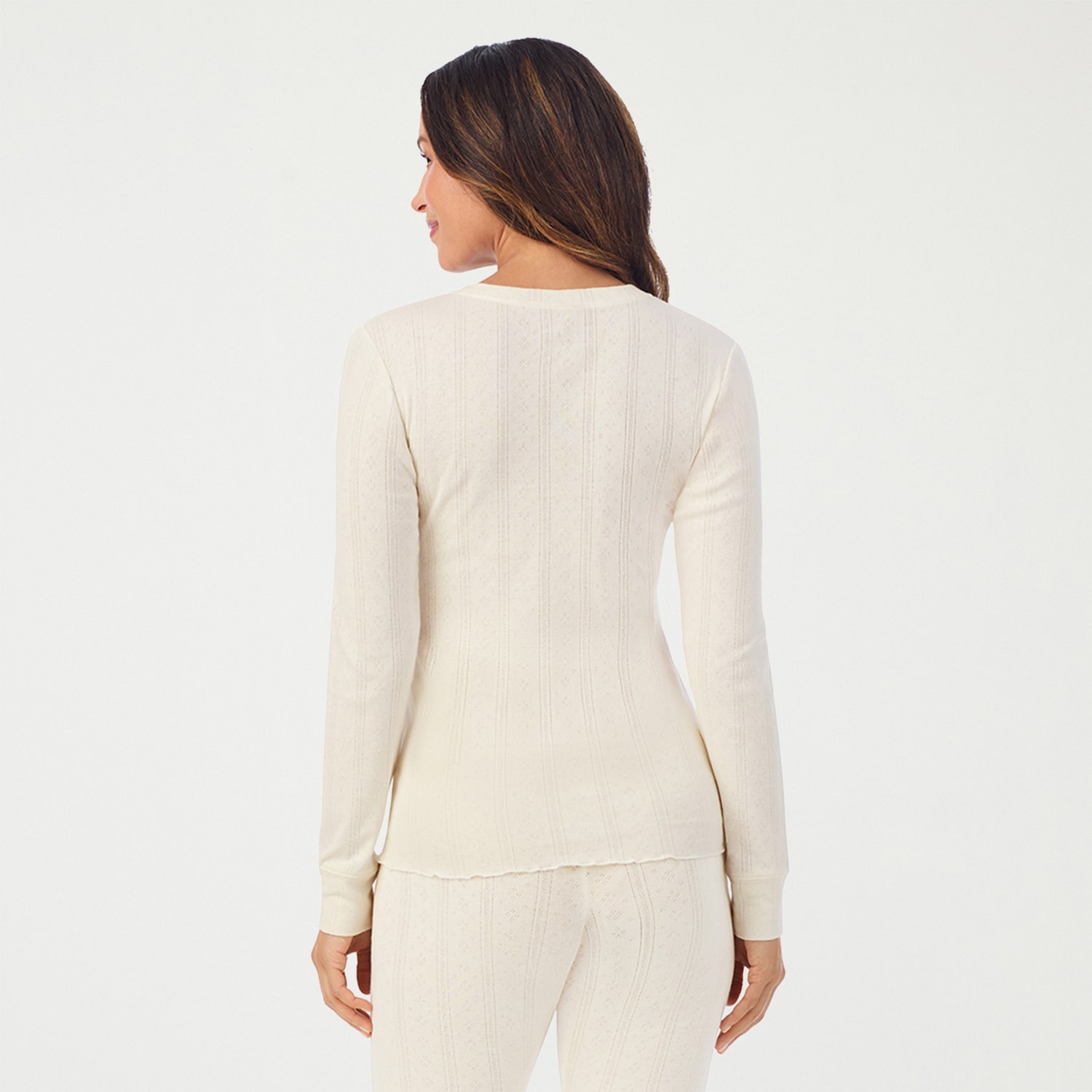Cuddl Duds Womens Cotton Pointelle Round Neck Long Sleeve Thermal Shirt