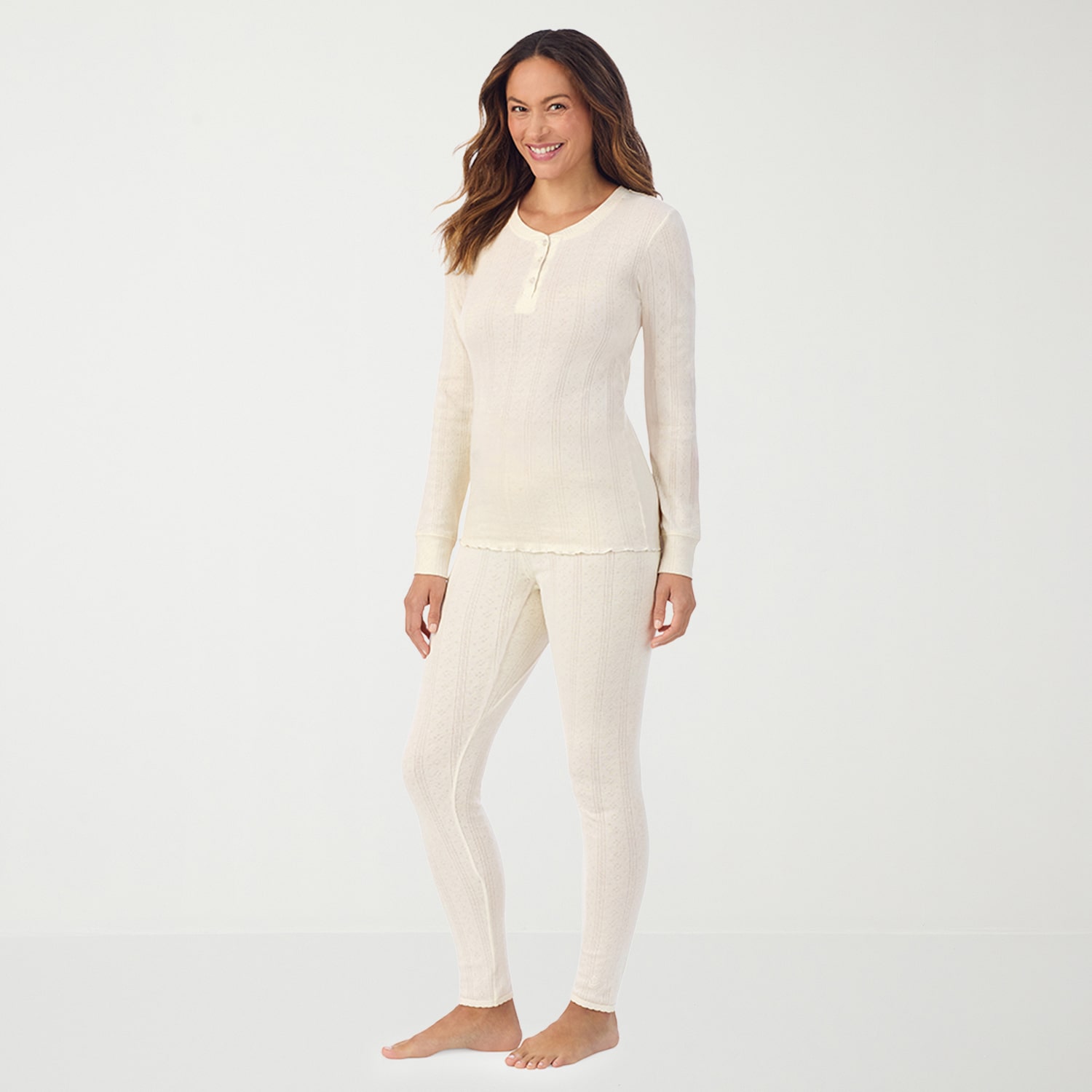 Cuddl Duds Womens Cotton Pointelle Round Neck Long Sleeve Thermal Shirt