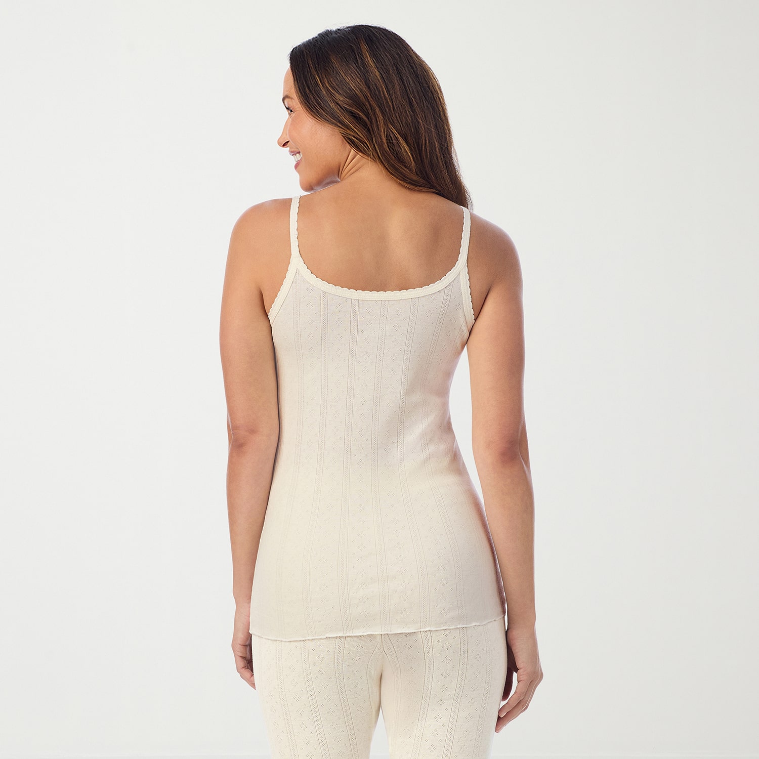 Cuddl Duds Cotton Pointelle Womens Scoop Neck Sleeveless Camisole
