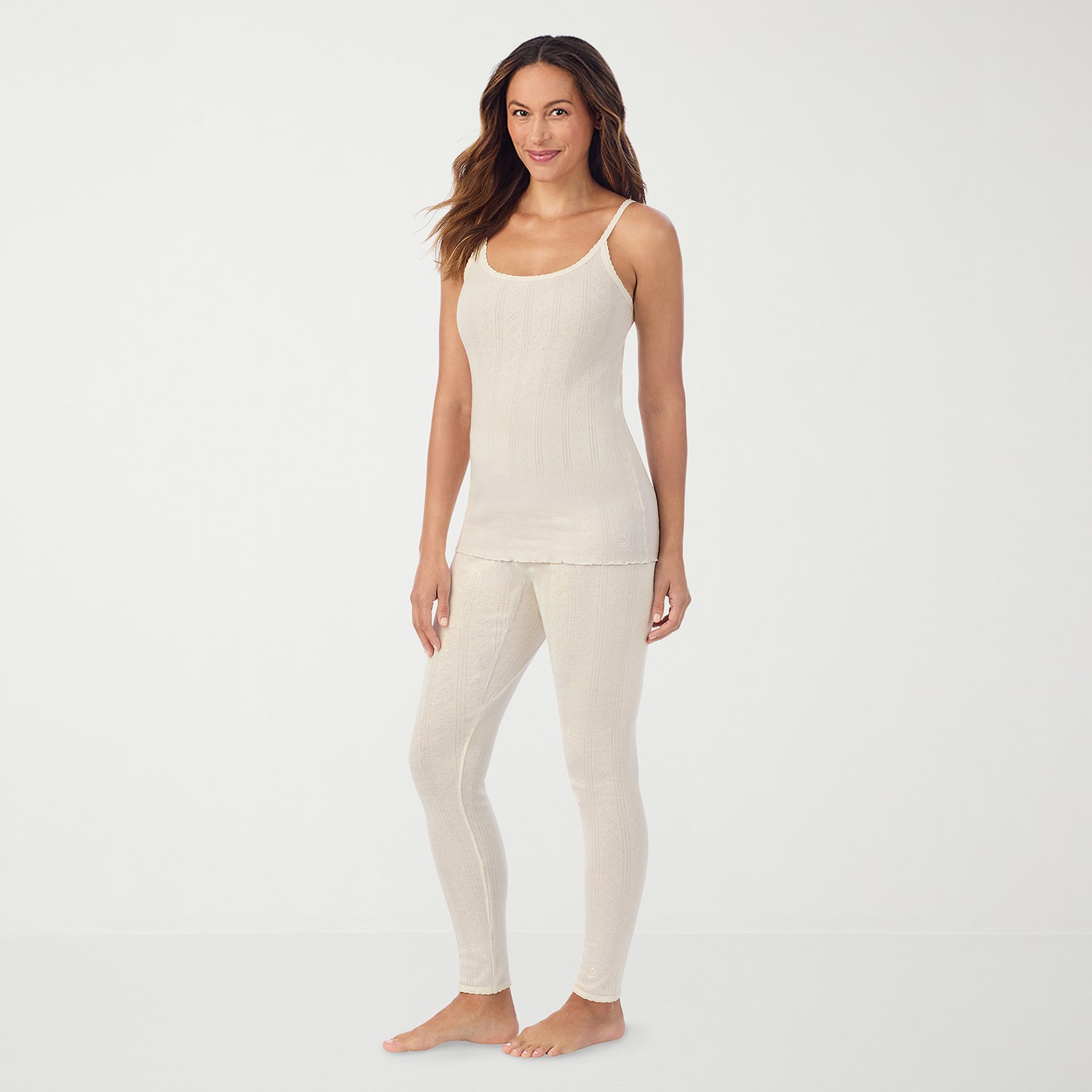 Cuddl Duds Cotton Pointelle Womens Scoop Neck Sleeveless Camisole