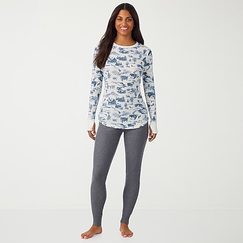 Cuddl Duds Womens Cozy Stretch Thermal Round Neck Long Sleeve Thermal Shirt In White