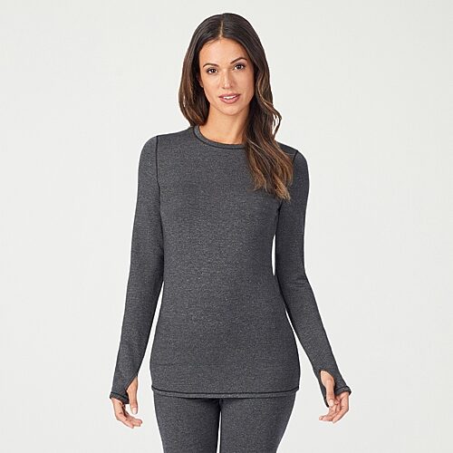 Cuddl Duds Womens Ultra Cozy Round Neck Long Sleeve Thermal Shirt In Gray